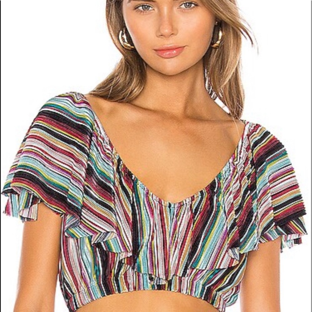 Camila Coelho Emilia Top in Multi Stripe, size
XS Flounce detail and cropped 🌈
